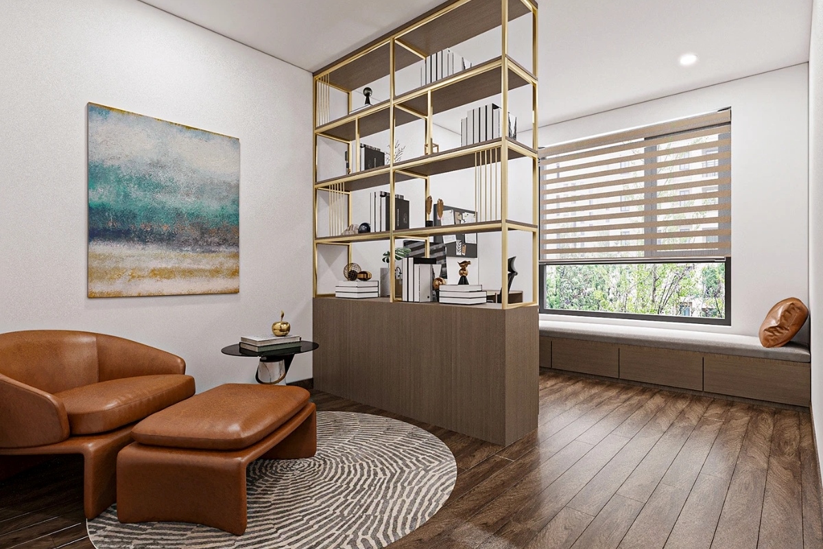 Khu vực làm việc riêng kết hợp vách ngăn trang trí tinh tế