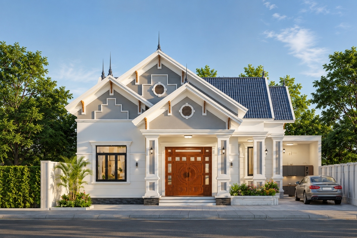 Nhà cấp 4 mái bằng mái giả thái độc đáo