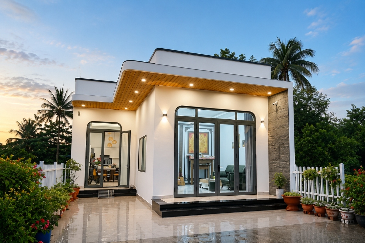 Thiết kế nhà cấp 4 chữ L tối ưu diện tích
