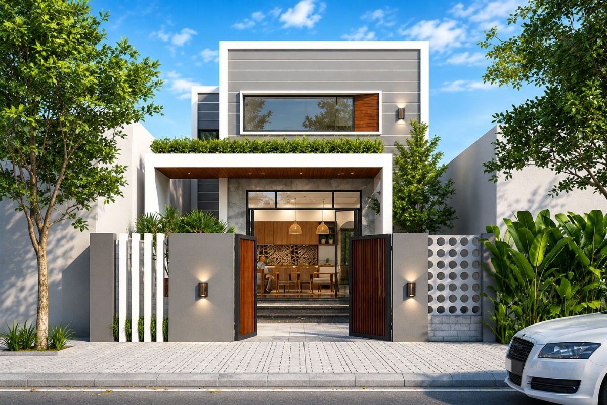 Thiết kế kiến trúc nhà cấp 4 có gác lửng mái bằng