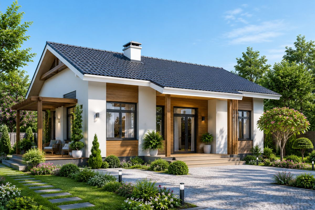 Mẫu mặt tiền nhà cấp 4 đẹp hiện đại kết hợp sân vườn