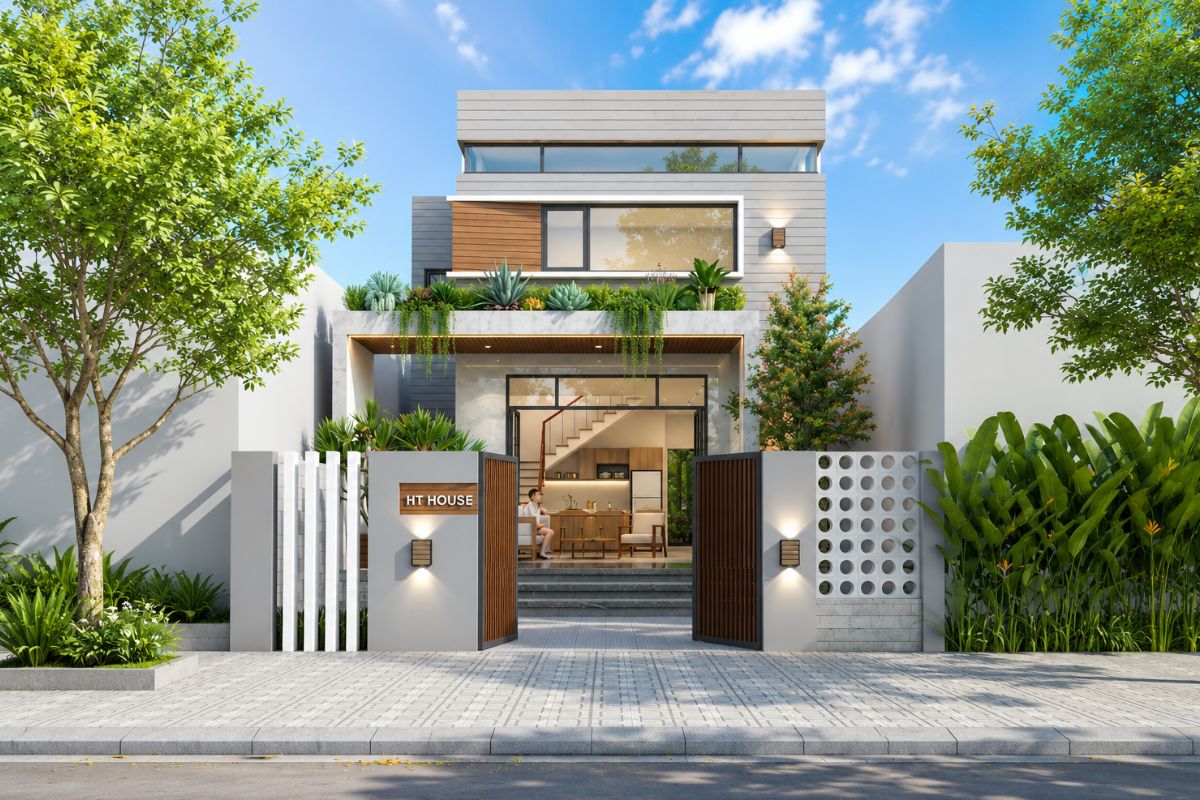 Mẫu mặt tiền nhà cấp 4 gác lửng đẹp hiện đại
