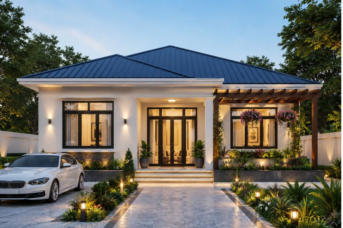 Mẫu mặt tiền nhà cấp 4 lợp tôn
