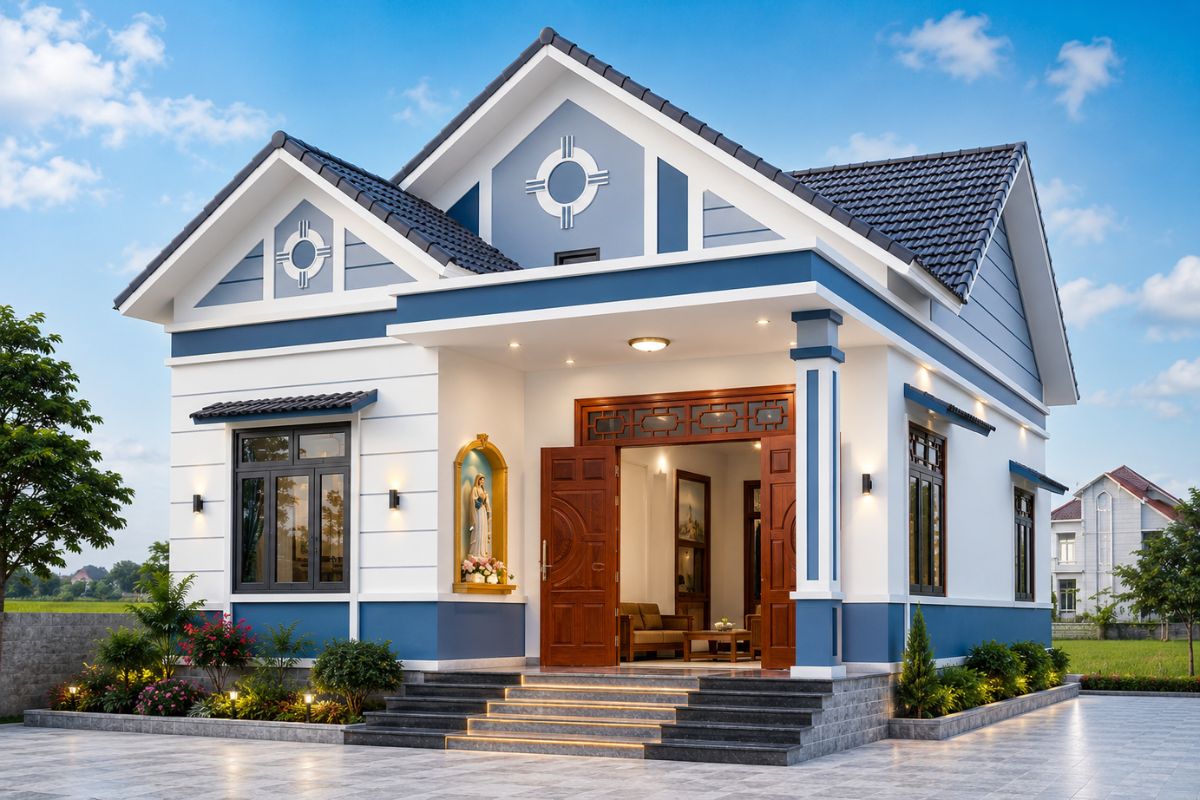 Mẫu trang trí mặt tiền nhà cấp 4 mái Thái