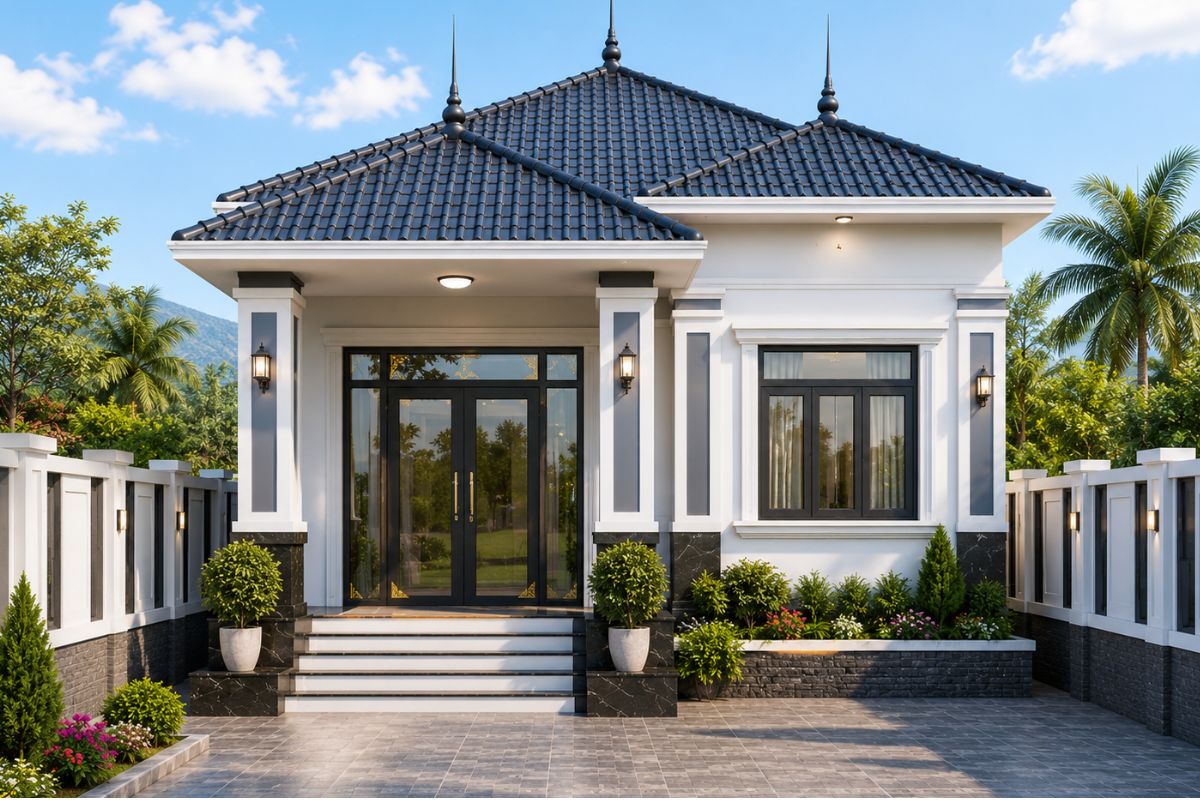 Mẫu mặt tiền nhà cấp 4 mái Nhật