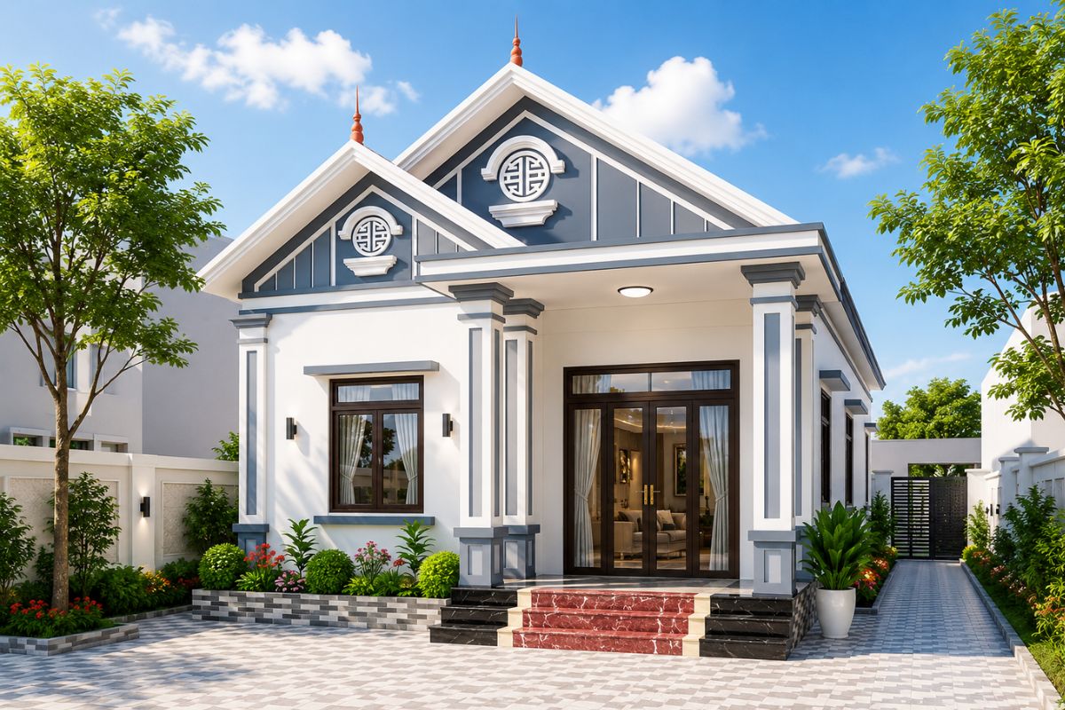 Mặt tiền nhà cấp 4 mái Thái tinh tế