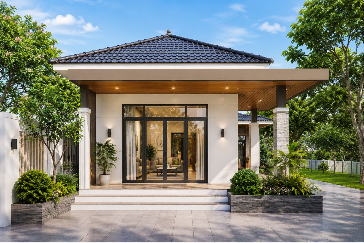 Mặt tiền nhà cấp 4 kiểu Nhật gần gũi thiên nhiên