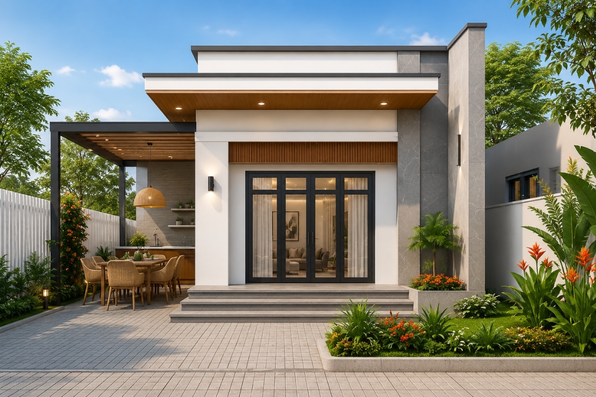 Nhà mái bằng nông thôn thoáng mát, tiện nghi