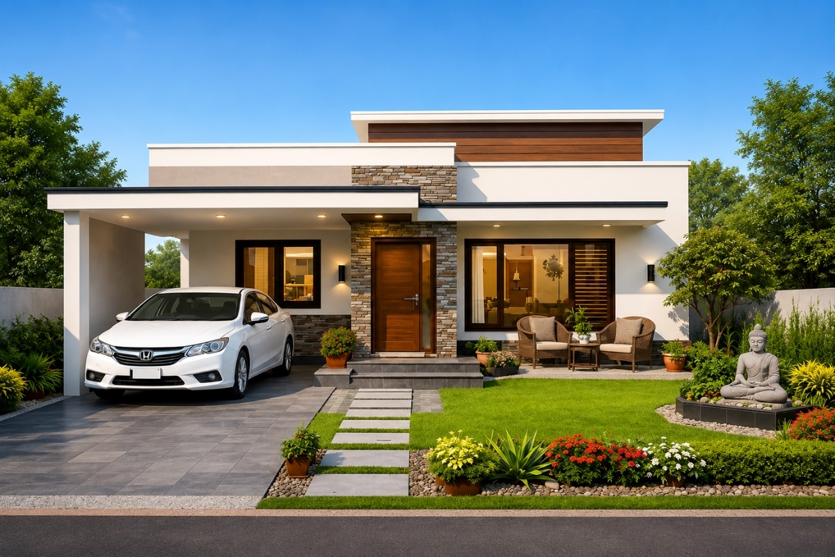 Thiết kế nhà cấp 4 có sân vườn thoáng mát