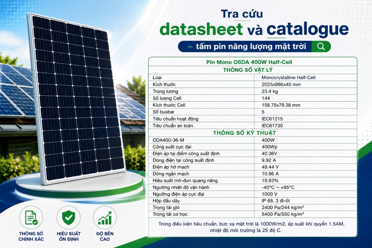 Tra cứu datasheet và catalogue tấm pin