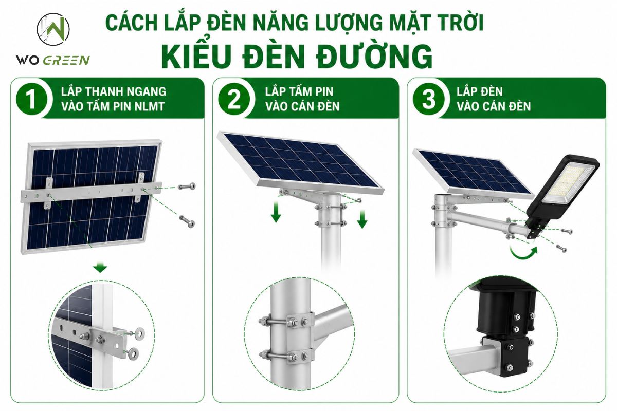 Cách lắp đèn năng lượng mặt trời kiểu đèn đường
