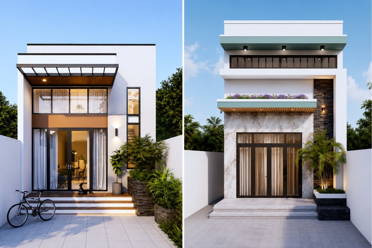 Thiết kế mặt tiền gác lửng tạo cảm giác cao ráo và thông thoáng