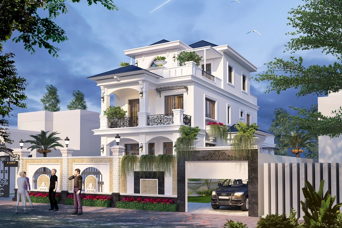 Kiến trúc mặt tiền tân cổ điển kết hợp chi tiết phào chỉ tinh xảo