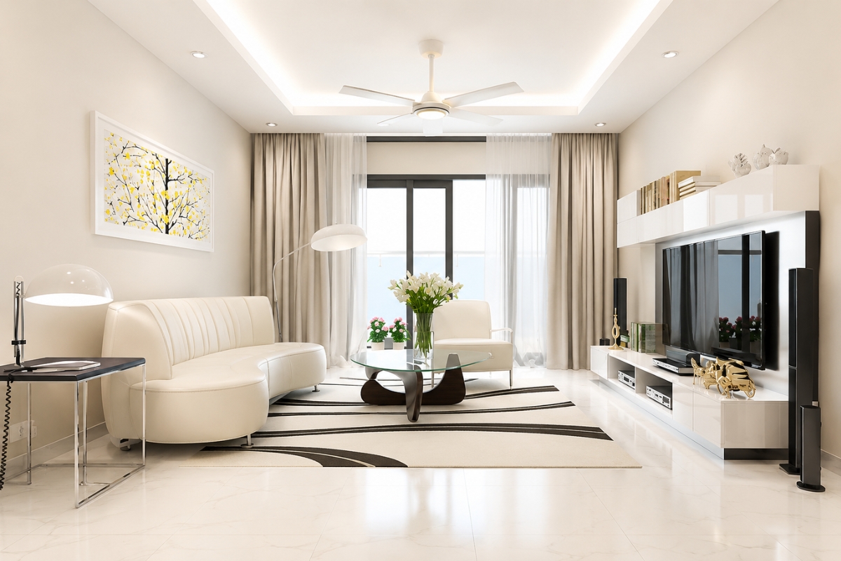 Sơn nhà màu trắng kem cho không gian tinh tế