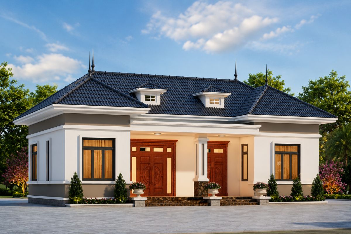Nhà cấp 4 mái Nhật 3 phòng ngủ ở nông thôn