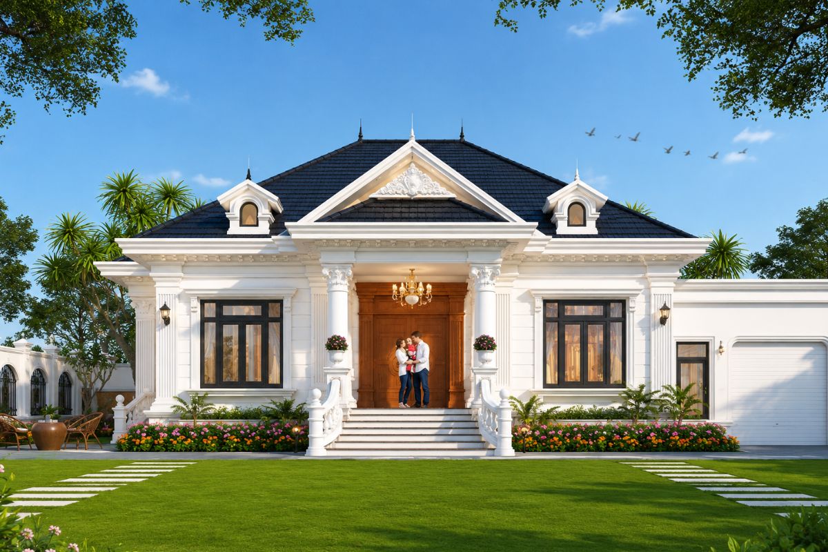 Nhà cấp 4 mái Nhật 3 phòng ngủ Tân cổ điển