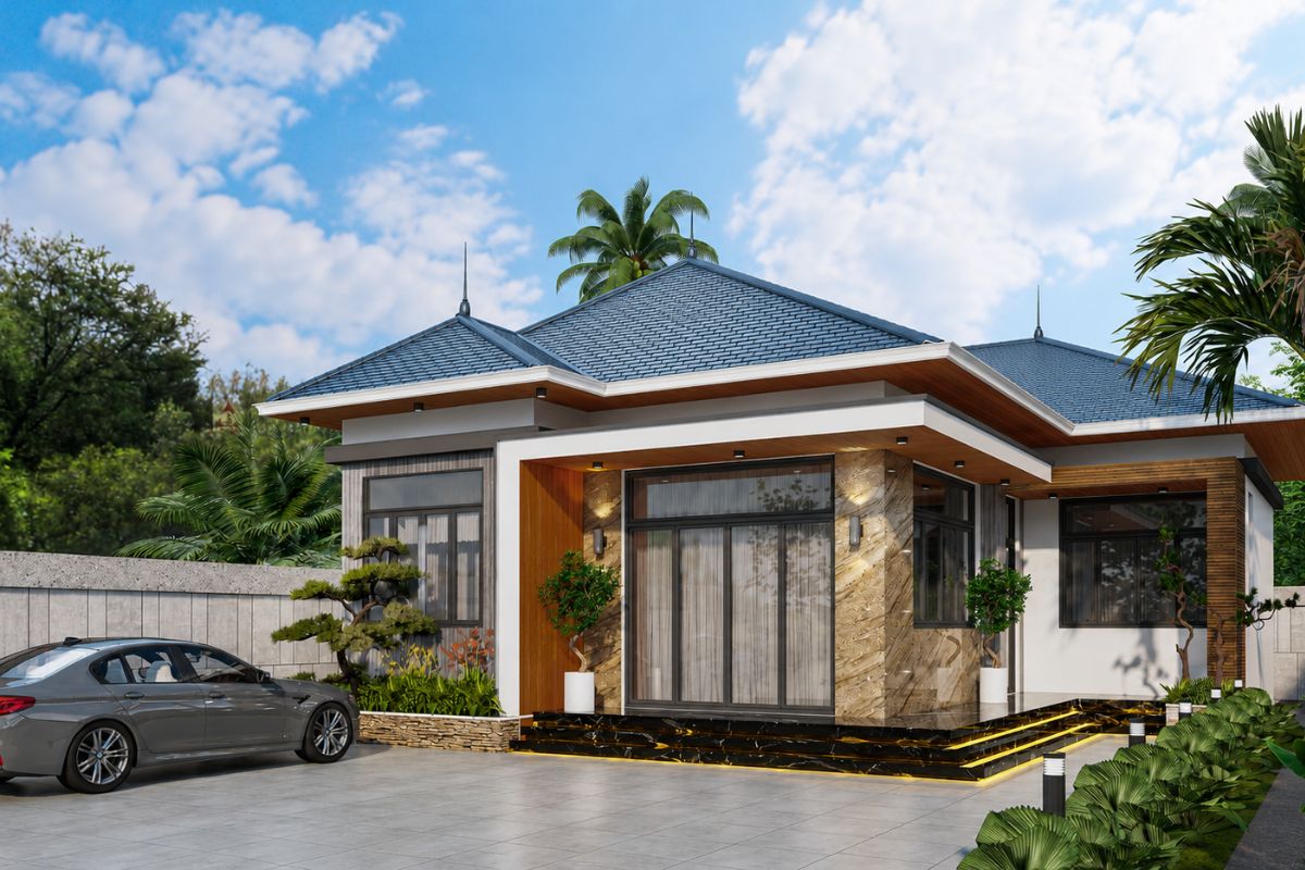 Nhà cấp 4 mái Nhật 3 phòng ngủ hiện đại