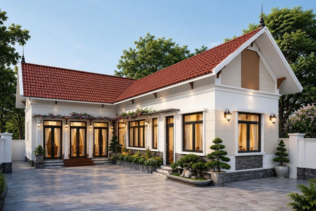 Mẫu nhà cấp 4 mái Thái chữ L