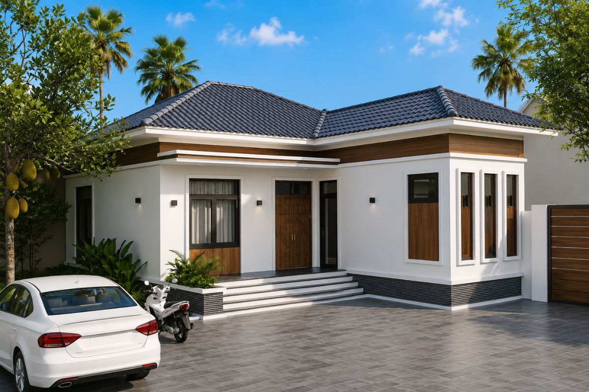 Thiết kế nhà cấp 4 mái Thái chữ L 80m² tối ưu diện tích sử dụng