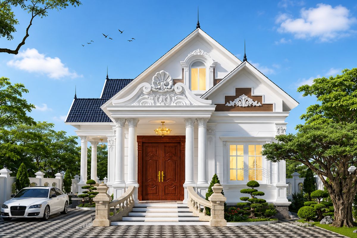 Vẻ đẹp tân cổ điển trên mẫu nhà cấp 4 mái Thái chữ L