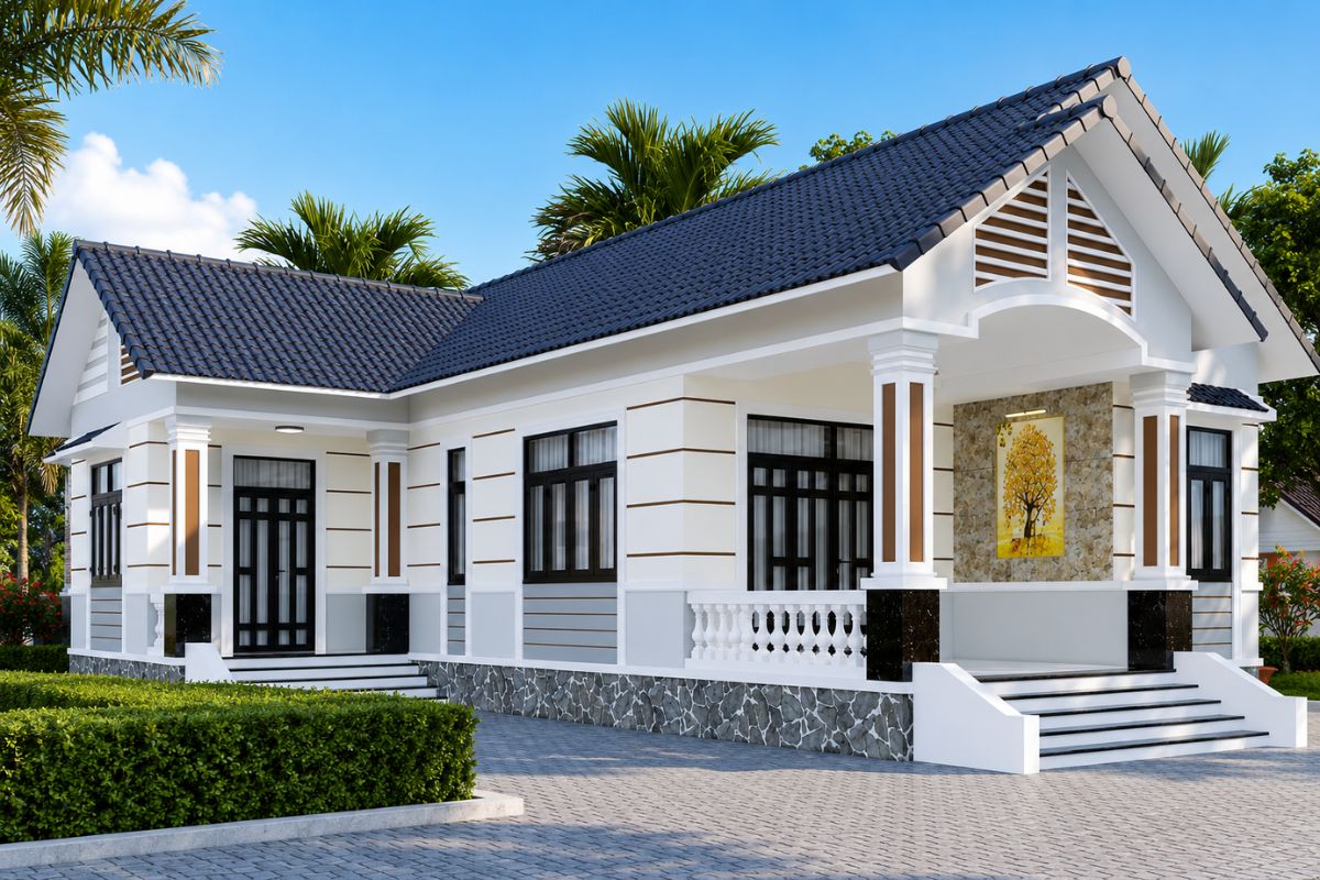 Bố cục 3 phòng ngủ khoa học cho nhà cấp 4 mái Thái chữ L