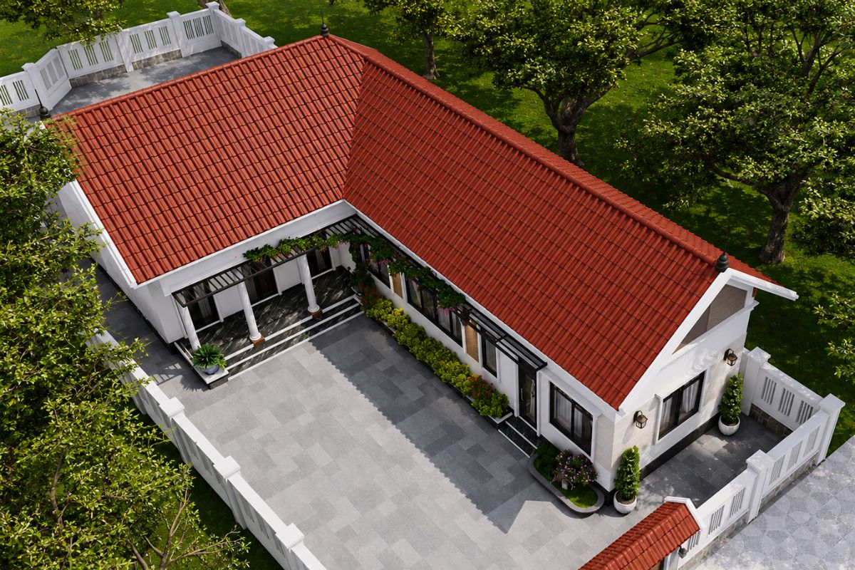 Không gian rộng mở trong mẫu nhà cấp 4 mái Thái chữ L 150m²