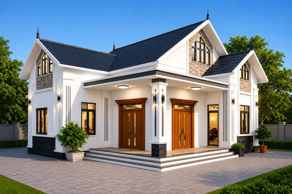 Thiết kế gác lửng giúp mở rộng không gian nhà cấp 4 mái Thái chữ L
