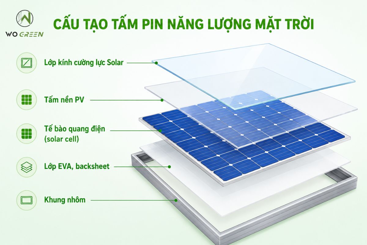 Cấu tạo tấm pin năng lượng mặt trời