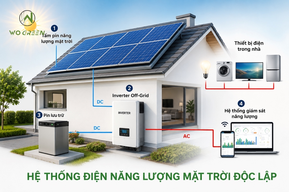 Cấu tạo hệ thống điện năng lượng mặt trời Off-Grid cho gia đình