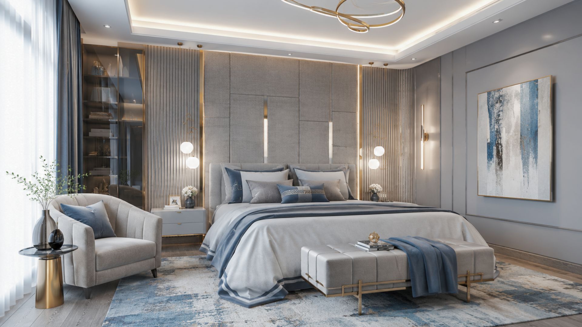 Mẫu phòng ngủ màu xám xanh thời thượng