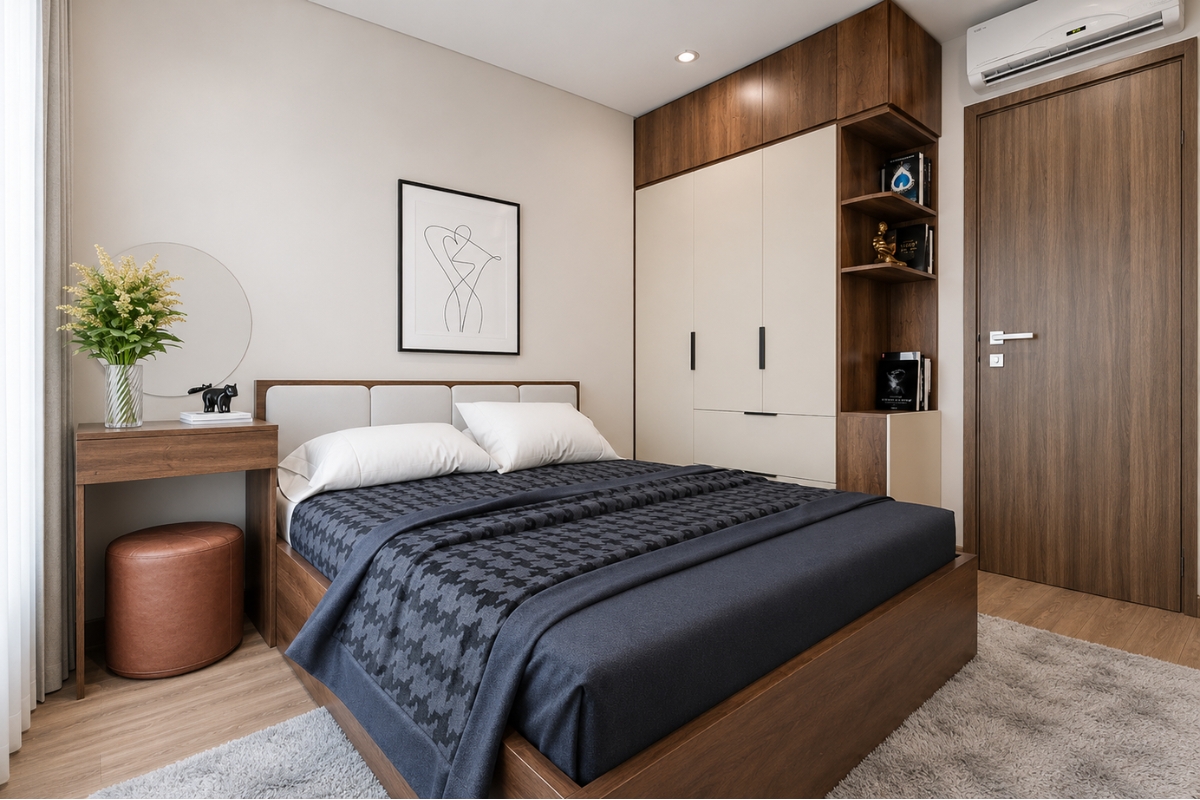 Thiết kế phòng ngủ 12m2 tối giản, gọn gàng