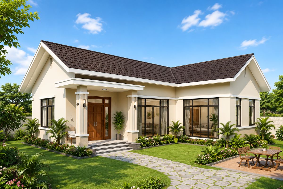 Mẫu nhà cấp 4 3 phòng ngủ 300 triệu có sân vườn