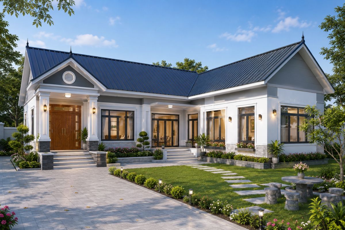 Tìm hiểu nhà cấp 4 chữ L mái tôn