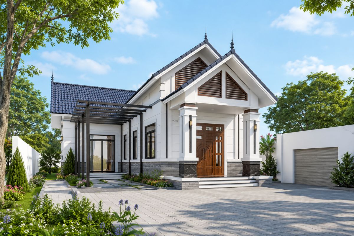 Mẫu nhà cấp 4 chữ L mái Thái