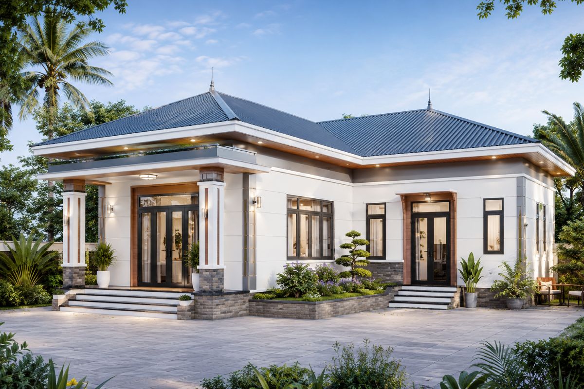 Mẫu nhà cấp 4 chữ L mái Nhật
