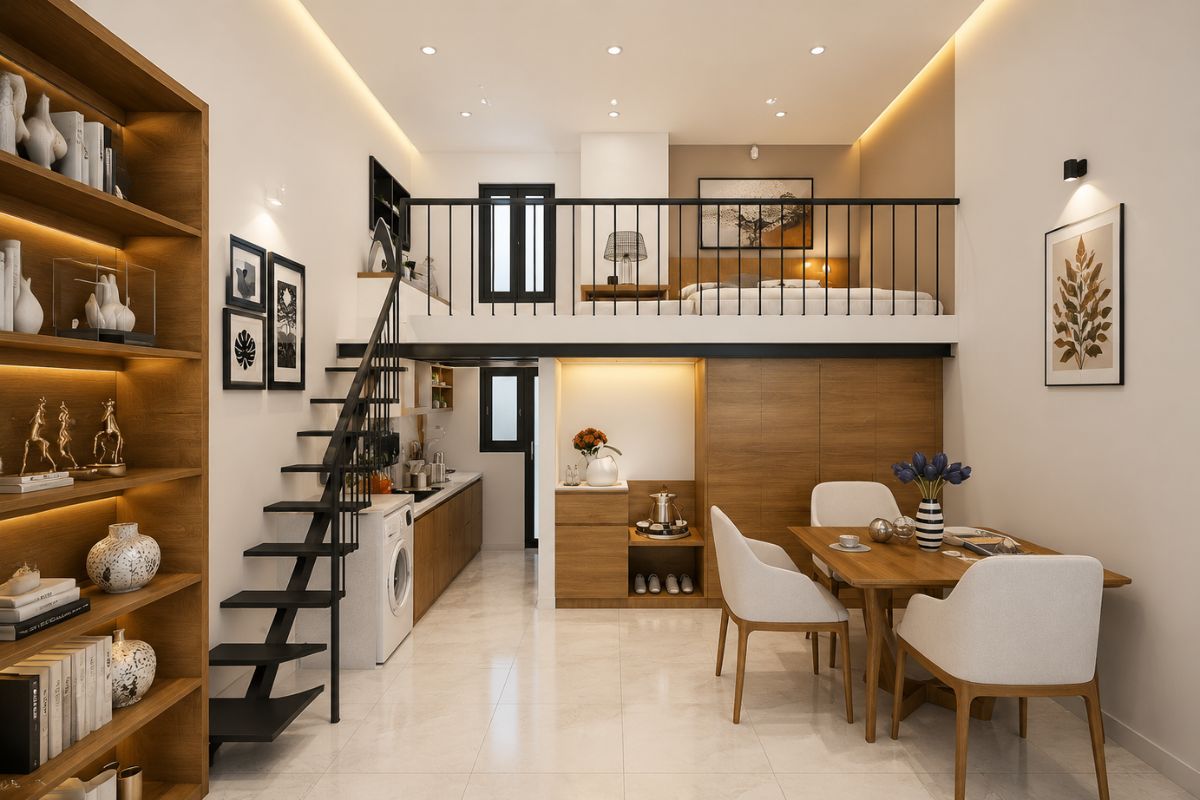 Nhà cấp 4 gác lửng 200 triệu 1 phòng ngủ đầy đủ tiện nghi