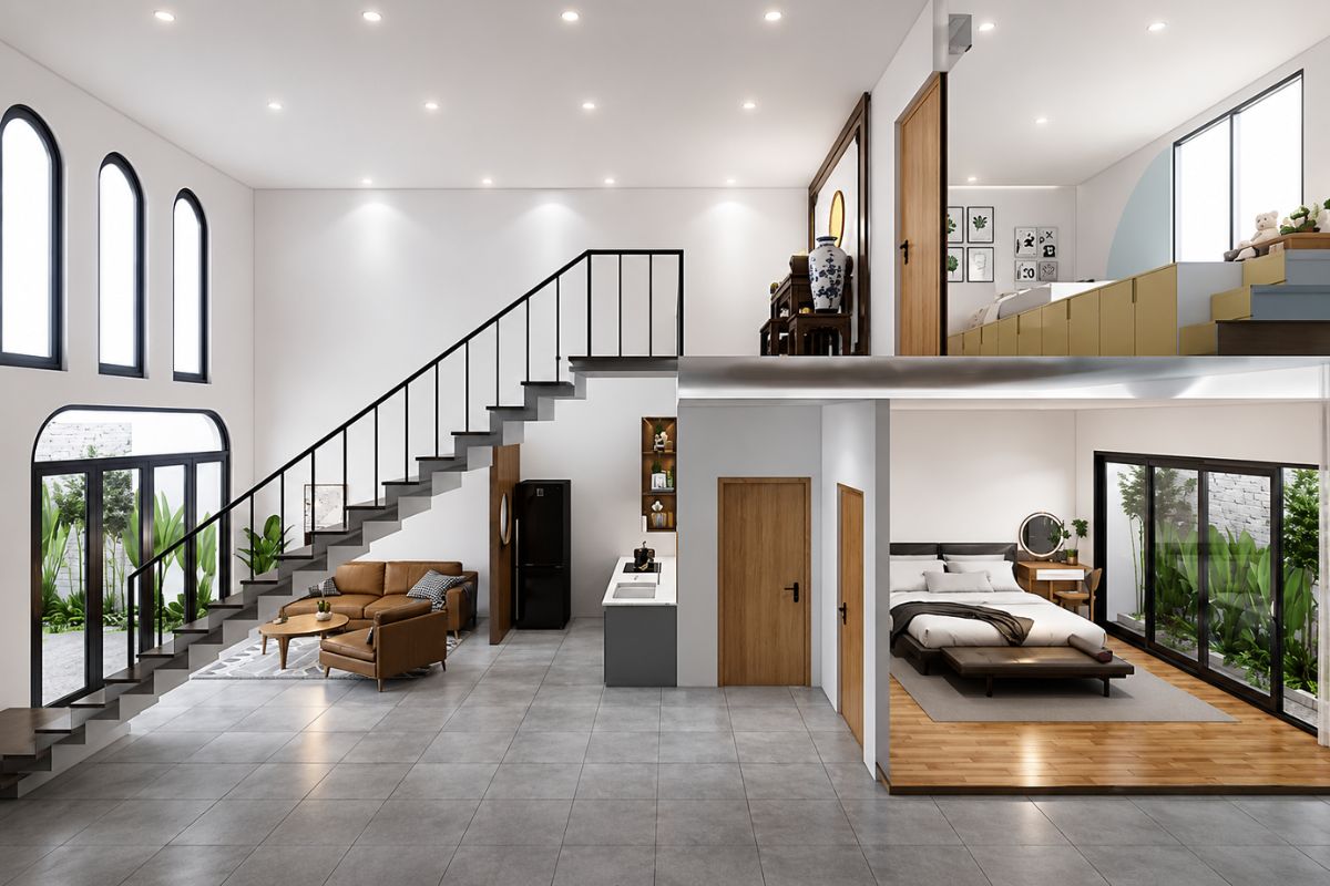 Mẫu nhà cấp 4 gác lửng 200 triệu 2 phòng ngủ tiện nghi