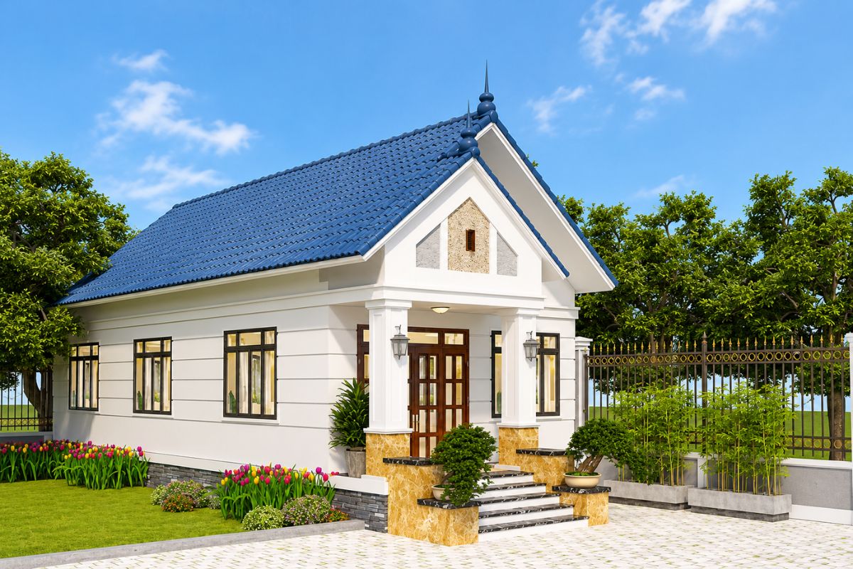 Thiết kế nhà cấp 4 gác lửng mái Thái đẹp, truyền thống
