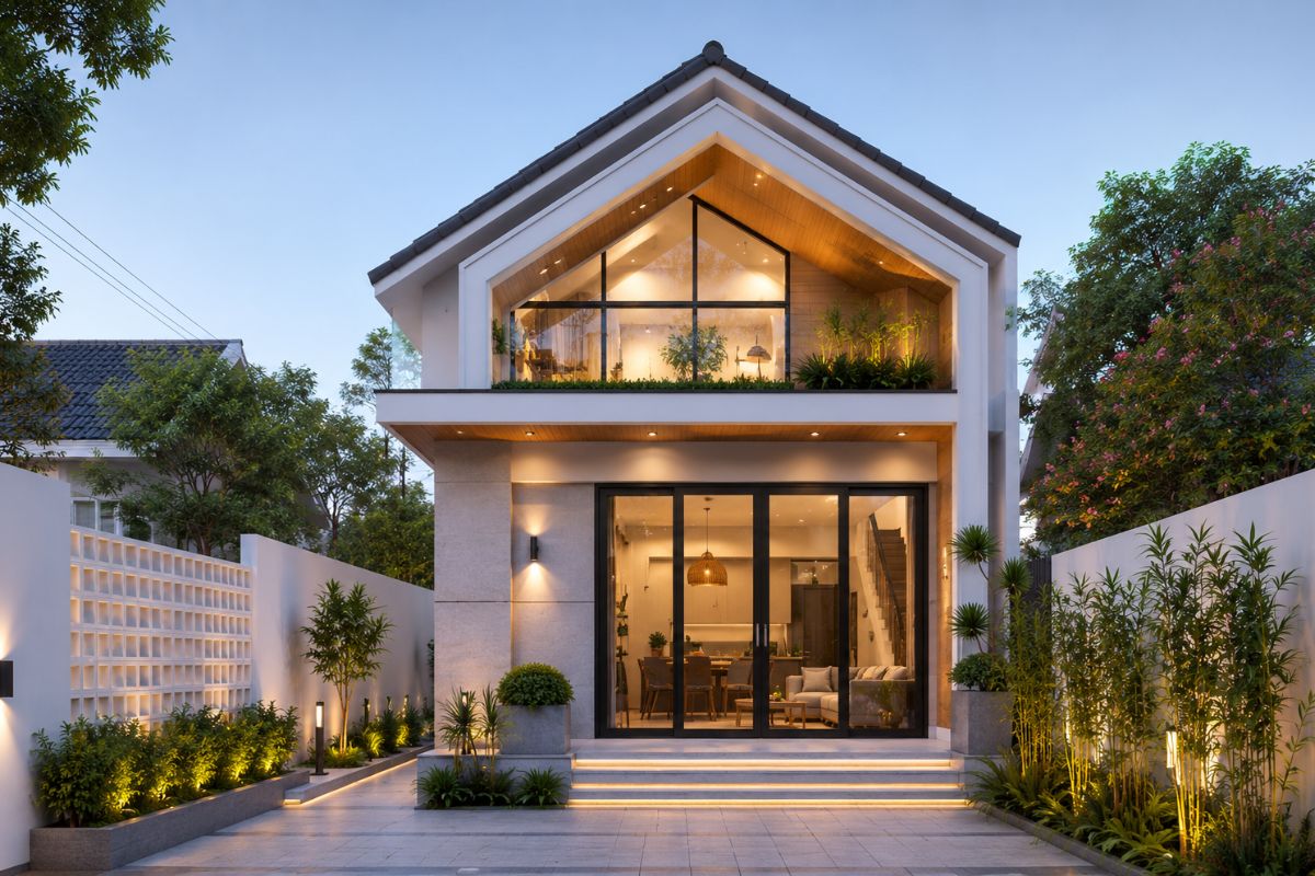 Mẫu nhà cấp 4 mái Thái 5x20 có gác lửng