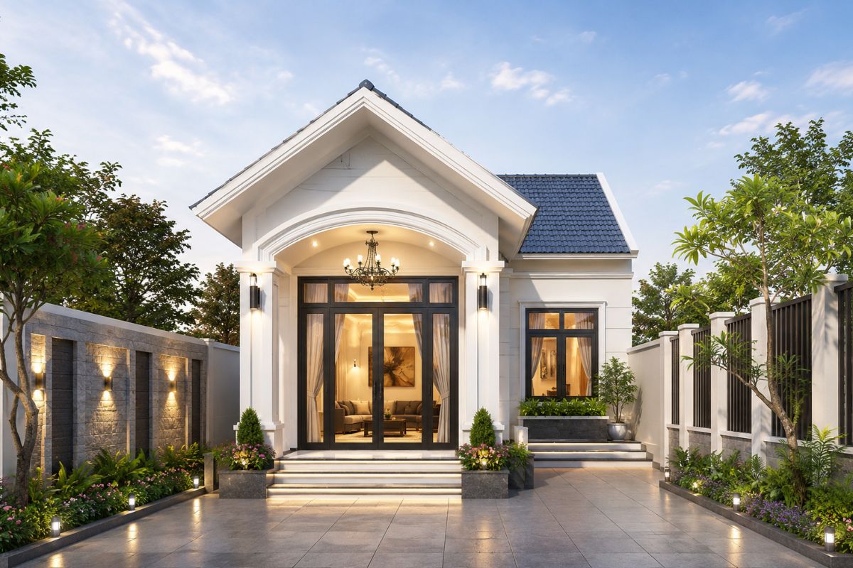 Mẫu nhà cấp 4 mái Thái 5x20 chữ L