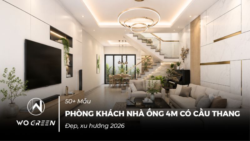 Phòng khách nhà ống 4m có cầu thang