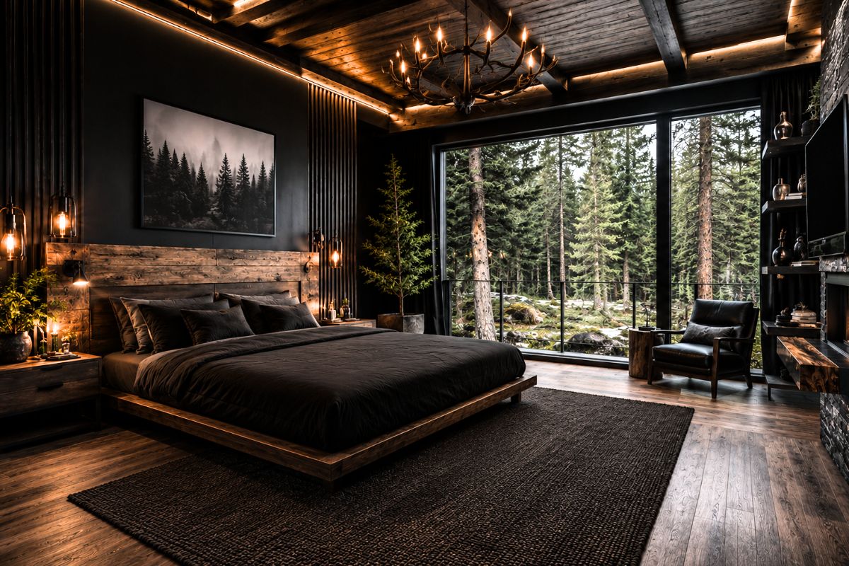 Mẫu thiết kế phòng ngủ màu đen phong cách Rustic