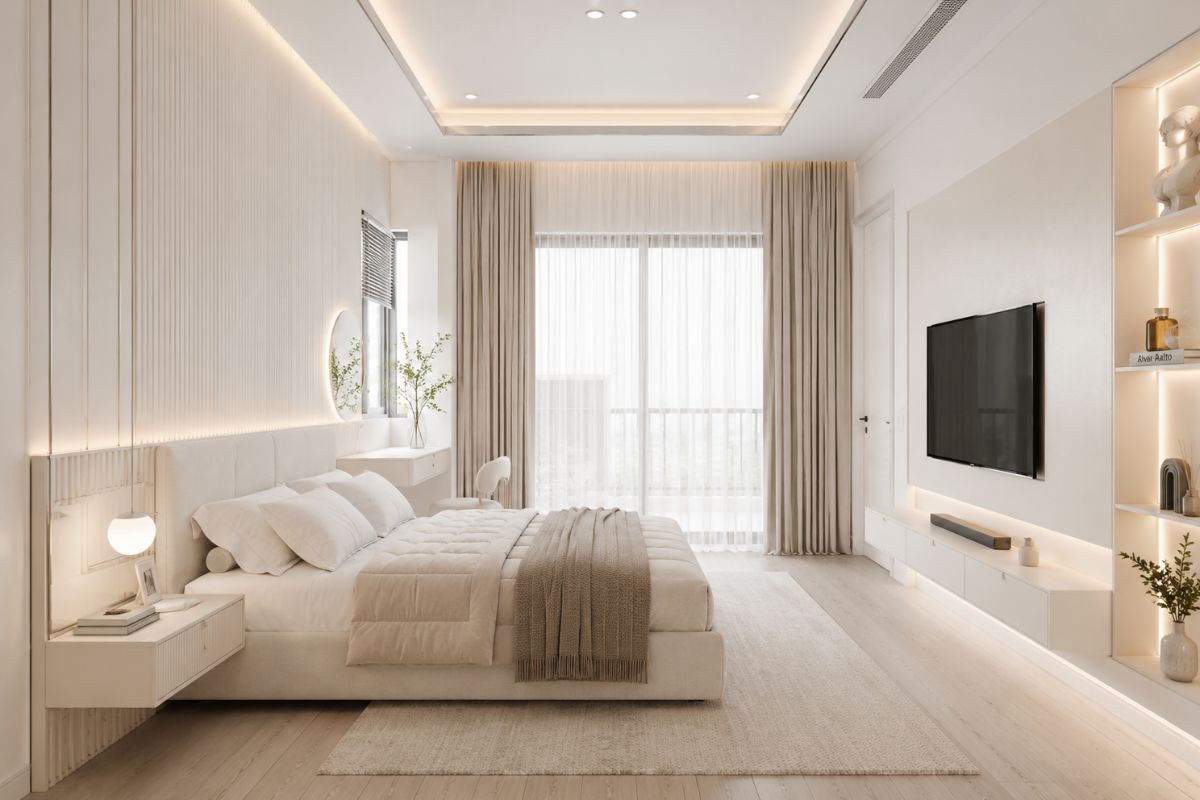 Phòng ngủ màu trắng sữa