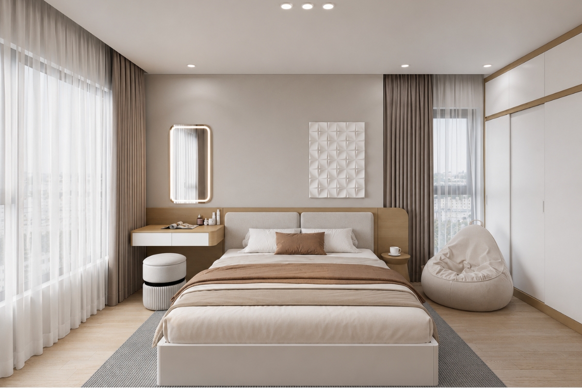 Thiết kế phòng ngủ 25m2 dành cho vợ chồng trẻ