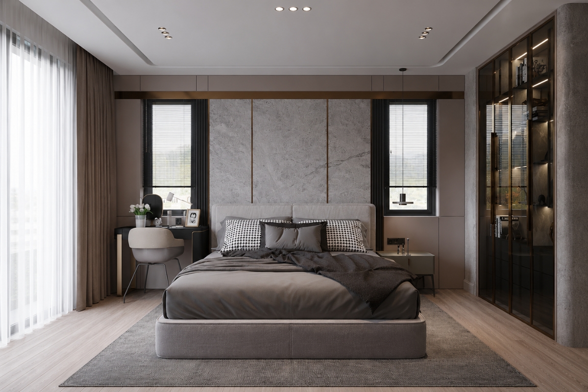 Nội thất phòng ngủ 25m2 gam màu tối hiện đại và cá tính