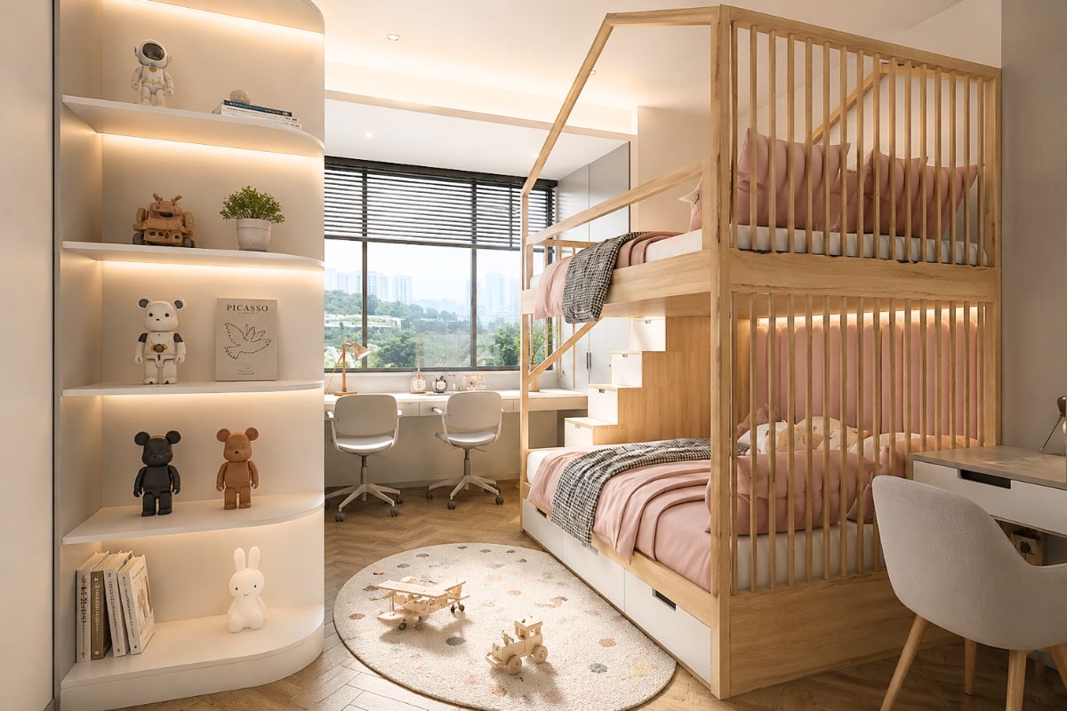Mẫu thiết kế phòng ngủ 3m vuông cho hai bé sinh đôi