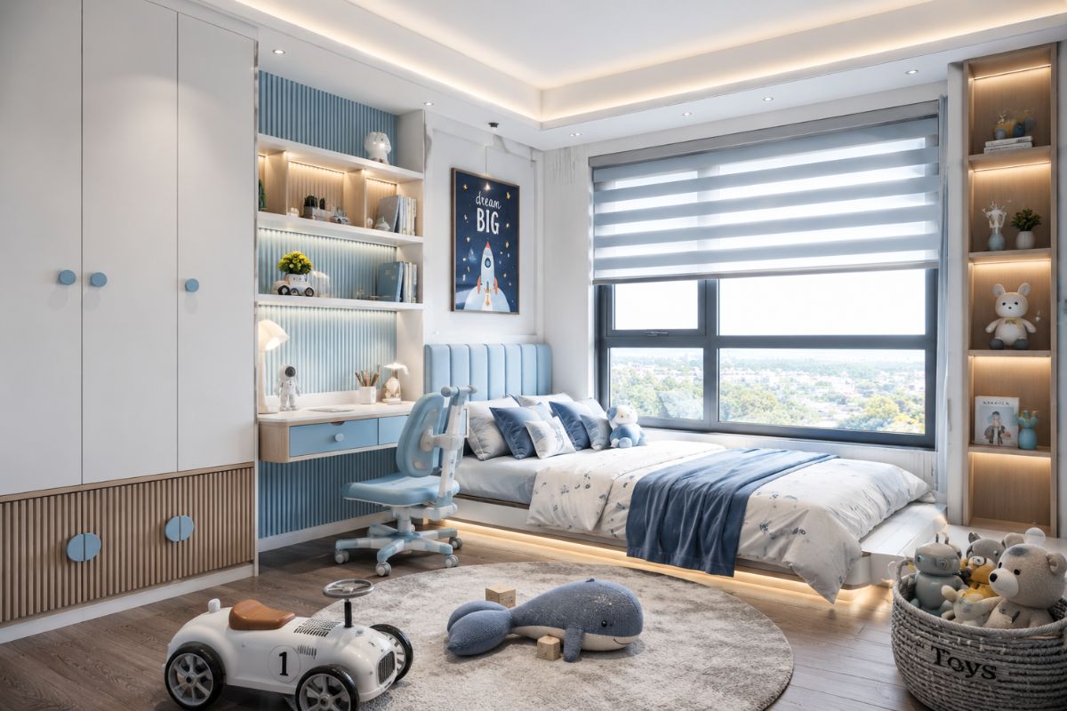 Mẫu thiết kế phòng ngủ 3m vuông cho bé trai