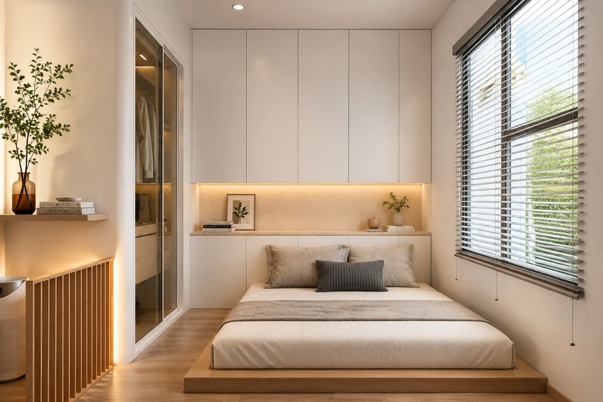 Mẫu thiết kế phòng ngủ 3m vuông phong cách tối giản