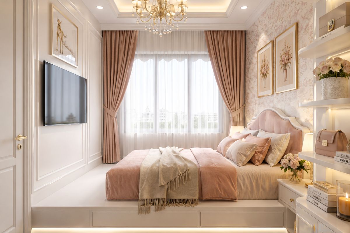 Mẫu thiết kế phòng ngủ 3m vuông phong cách tân cổ điển