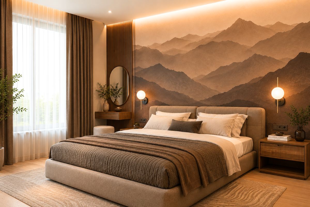 Phòng ngủ màu nâu tối giản